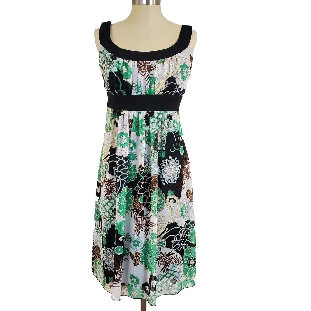 Vtg Y2k Dressbarn Babydoll Dress 4 Floral Green Black Forest Fairy HoCo Party
